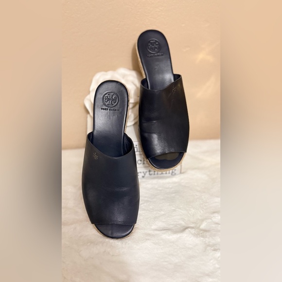 Tory Burch Shoes - Tory Burch Black Leather Slip-On Mules
